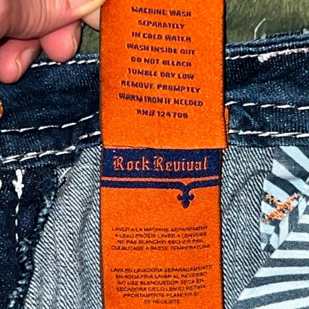 ROCK REVIVAL 🎸 THICK STITCH MAY BOOTCUT DESTROYED DISTRESSED JEANS Women 34 W38” - Picture 16 of 16